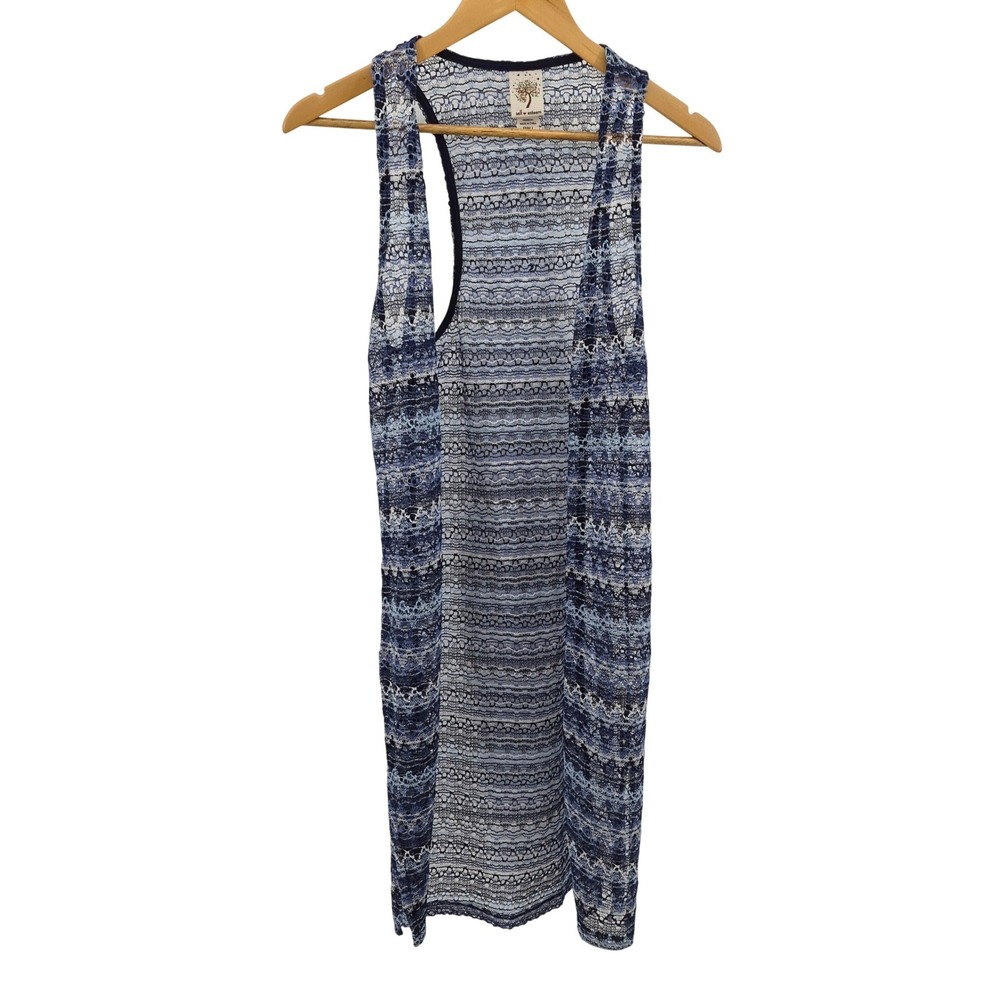 Self Esteem Blue White Striped Crochet Knit Maxi Cover Up Dress Womens Sz S Boho